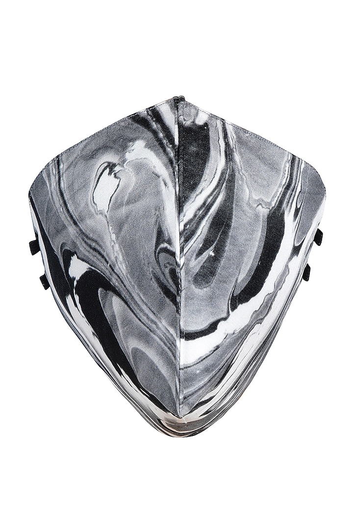 Grey Printed Antimicrobial Mask With Zip Pouch by Limerick By Abirr N' Nanki at Pernia's Pop Up Shop