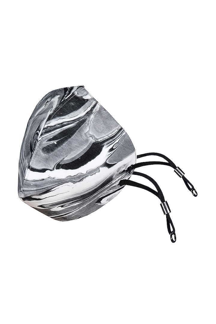Grey Printed Antimicrobial Mask With Zip Pouch by Limerick By Abirr N' Nanki at Pernia's Pop Up Shop