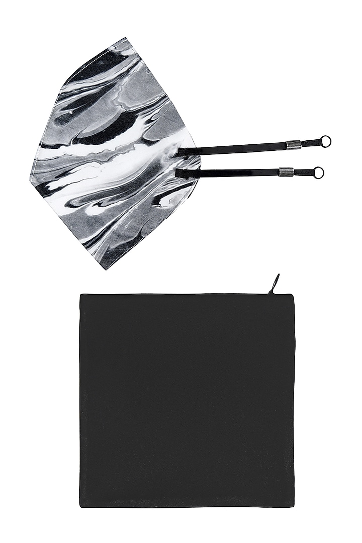 Grey Printed Antimicrobial Mask With Zip Pouch by Limerick By Abirr N' Nanki at Pernia's Pop Up Shop