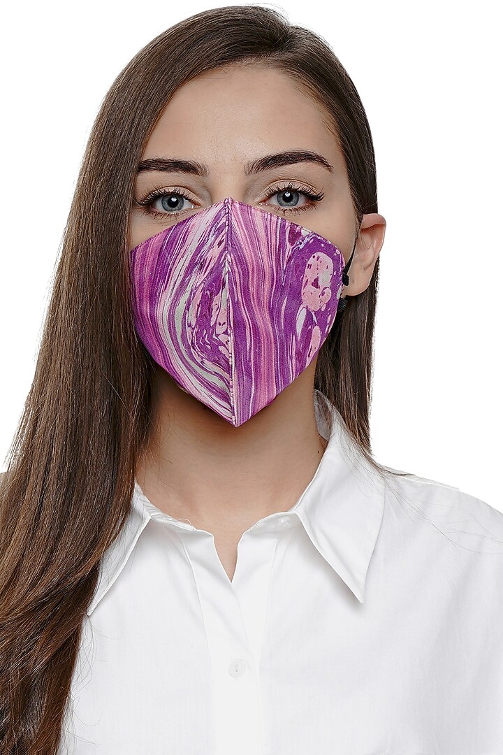 Purple Printed Antimicrobial Mask With Zip Pouch by Limerick By Abirr N' Nanki at Pernia's Pop Up Shop