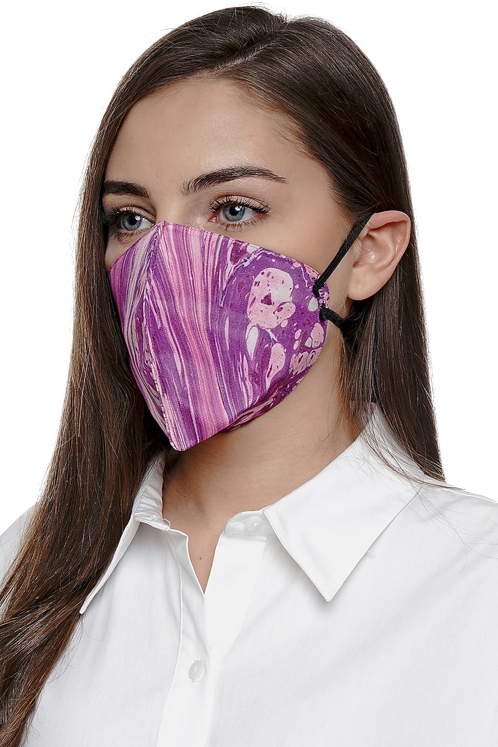 Purple Printed Antimicrobial Mask With Zip Pouch by Limerick By Abirr N' Nanki at Pernia's Pop Up Shop