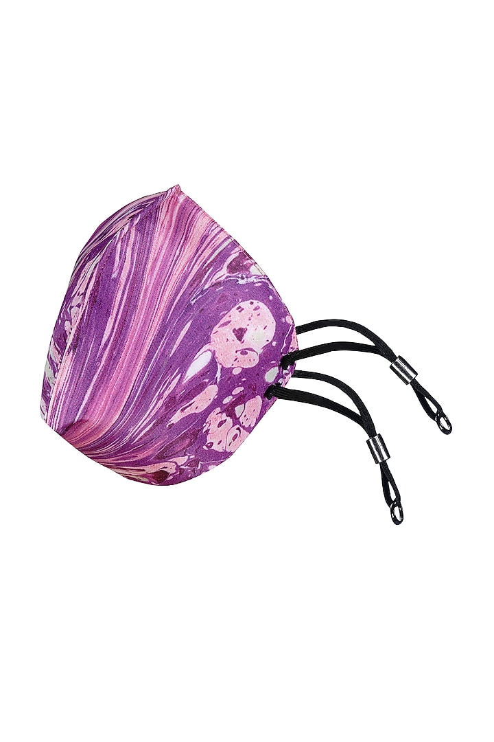 Purple Printed Antimicrobial Mask With Zip Pouch by Limerick By Abirr N' Nanki at Pernia's Pop Up Shop
