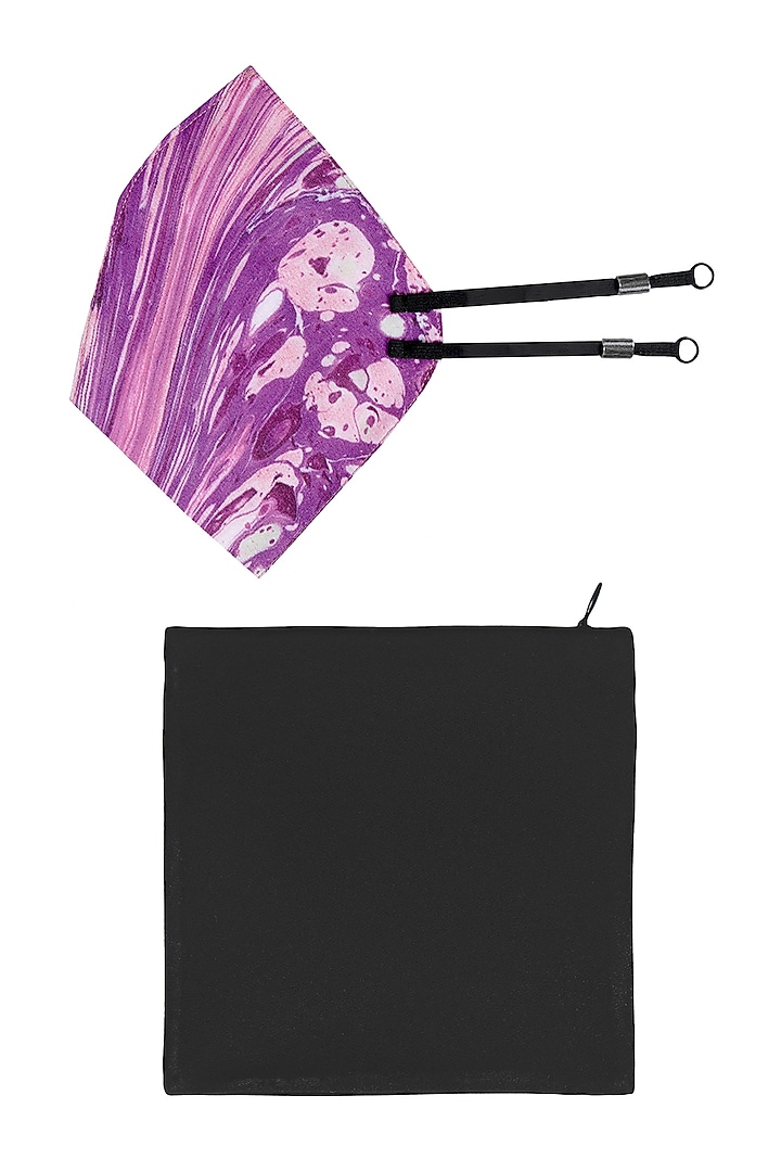 Purple Printed Antimicrobial Mask With Zip Pouch by Limerick By Abirr N' Nanki at Pernia's Pop Up Shop