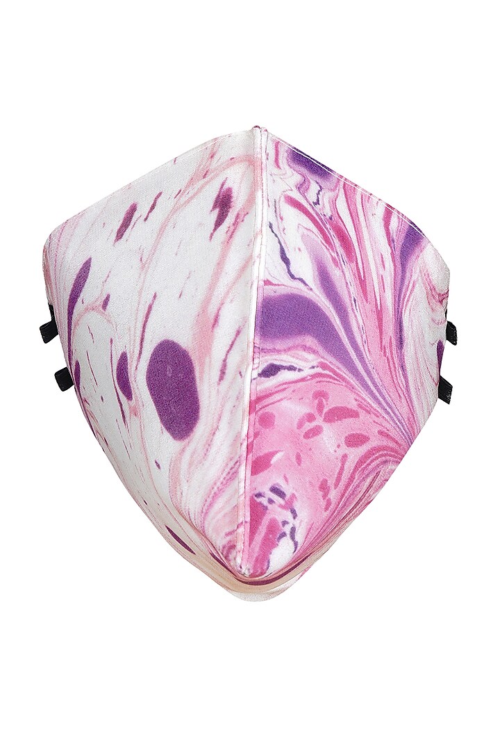 Pink & Ivory Printed Antimicrobial Mask With Zip Pouch by Limerick By Abirr N' Nanki