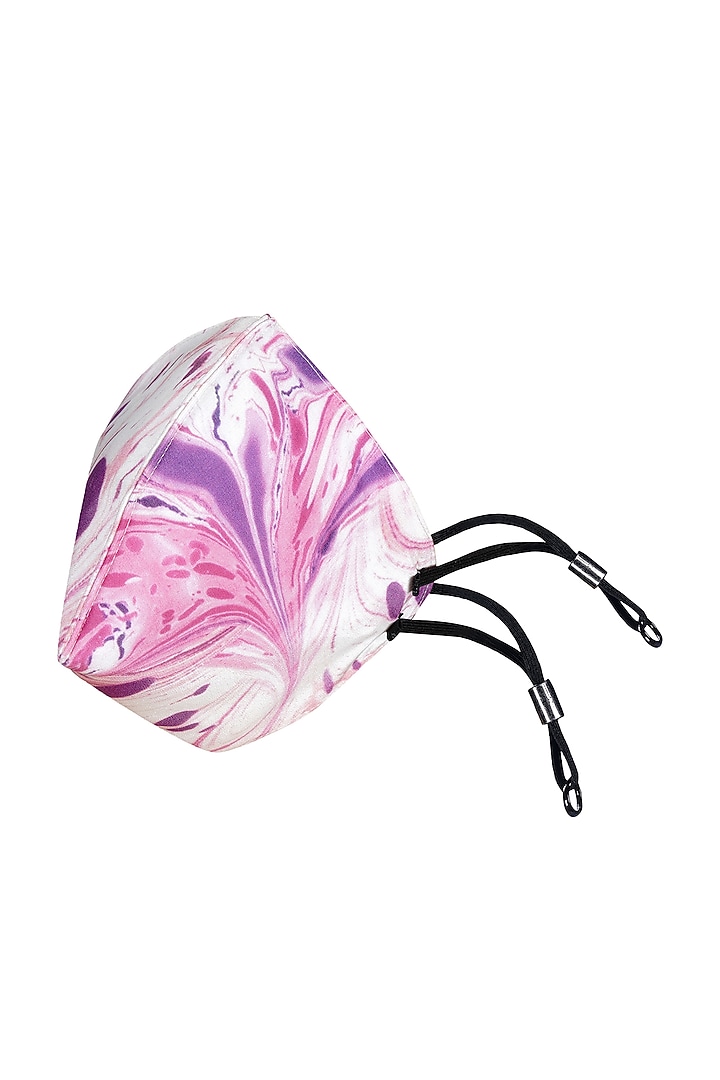 Pink & Ivory Printed Antimicrobial Mask With Zip Pouch by Limerick By Abirr N' Nanki at Pernia's Pop Up Shop