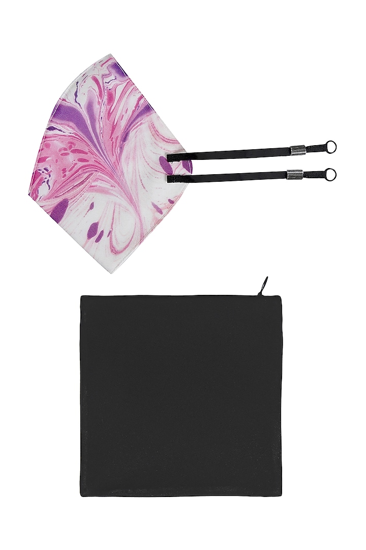 Pink & Ivory Printed Antimicrobial Mask With Zip Pouch by Limerick By Abirr N' Nanki at Pernia's Pop Up Shop