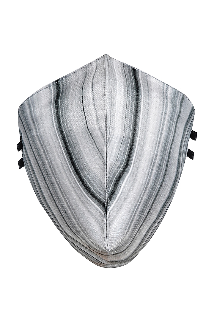 Grey Marble Printed Antimicrobial Mask With Zip Pouch by Limerick By Abirr N' Nanki