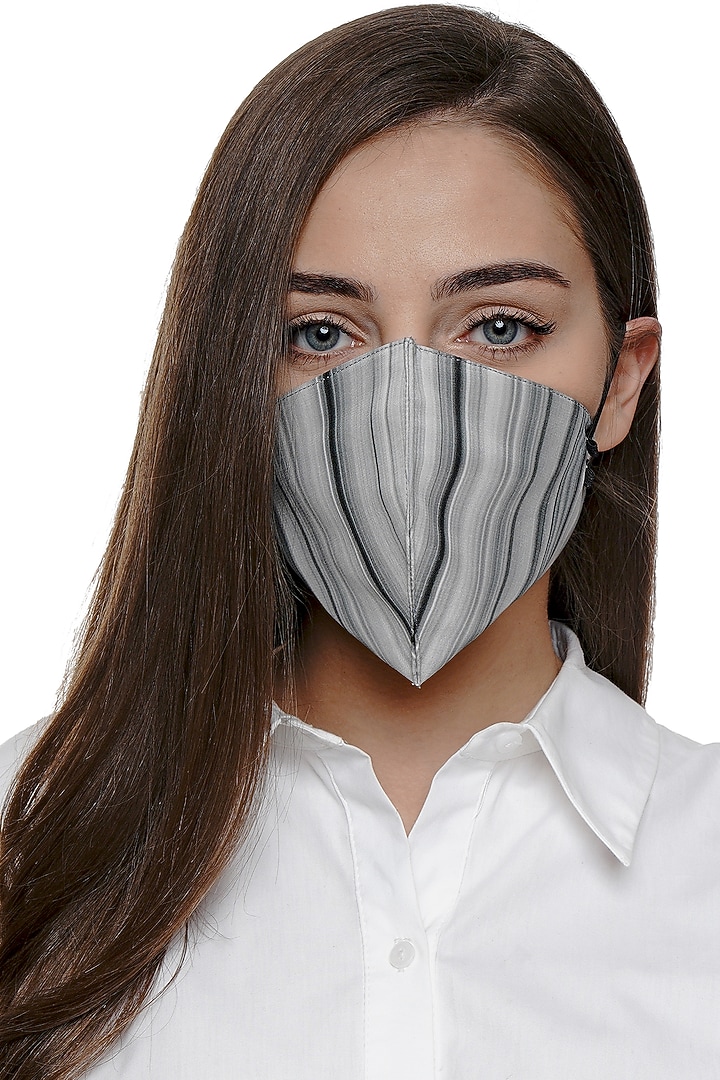 Grey Marble Printed Antimicrobial Mask With Zip Pouch by Limerick By Abirr N' Nanki at Pernia's Pop Up Shop