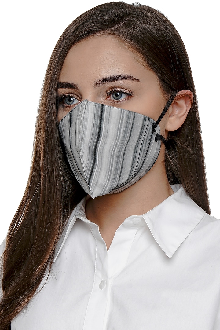 Grey Marble Printed Antimicrobial Mask With Zip Pouch by Limerick By Abirr N' Nanki at Pernia's Pop Up Shop