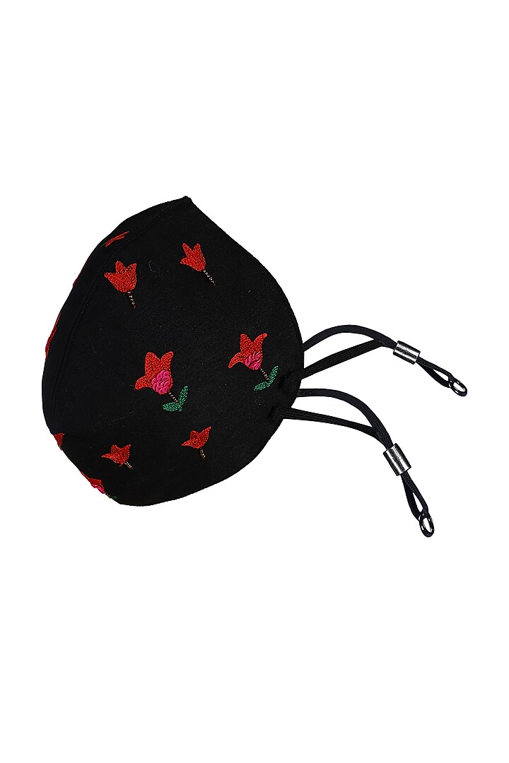 Black Embroidered Antimicrobial Mask With Pouch by Limerick By Abirr N' Nanki at Pernia's Pop Up Shop