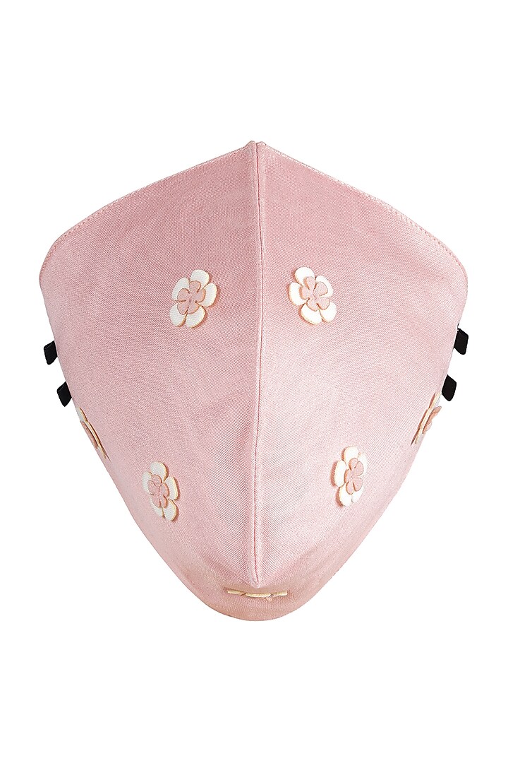 Blush Pink Floral Embroidered Antimicrobial Mask by Limerick By Abirr N' Nanki