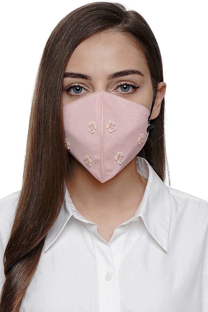 Blush Pink Floral Embroidered Antimicrobial Mask by Limerick By Abirr N' Nanki at Pernia's Pop Up Shop