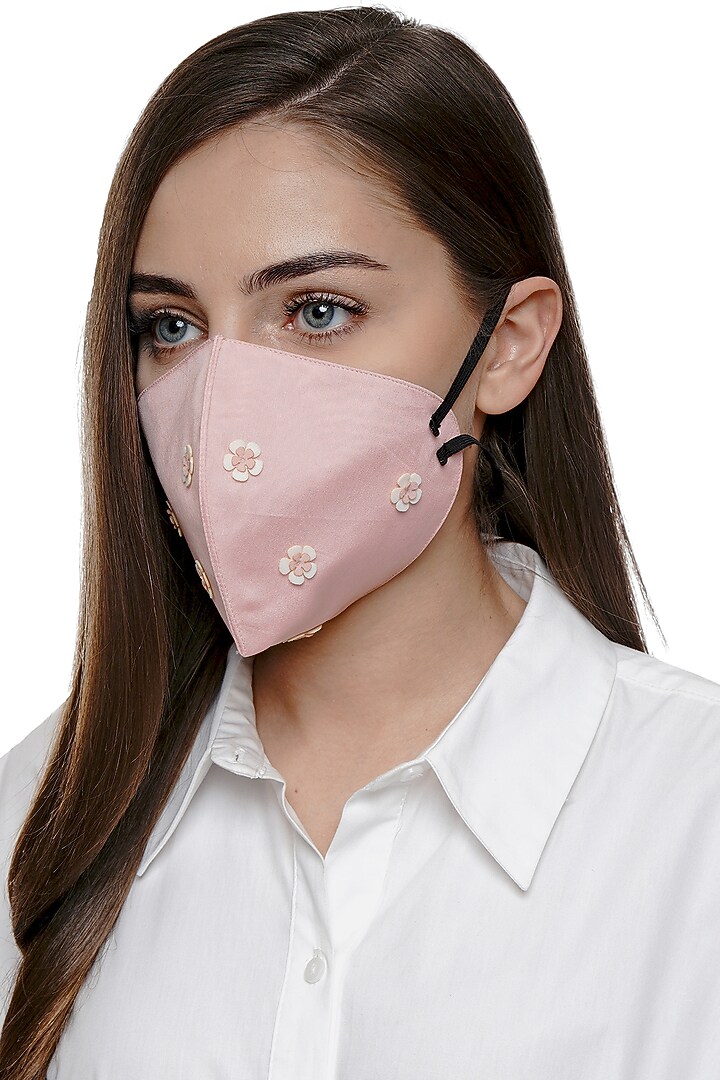 Blush Pink Floral Embroidered Antimicrobial Mask by Limerick By Abirr N' Nanki at Pernia's Pop Up Shop