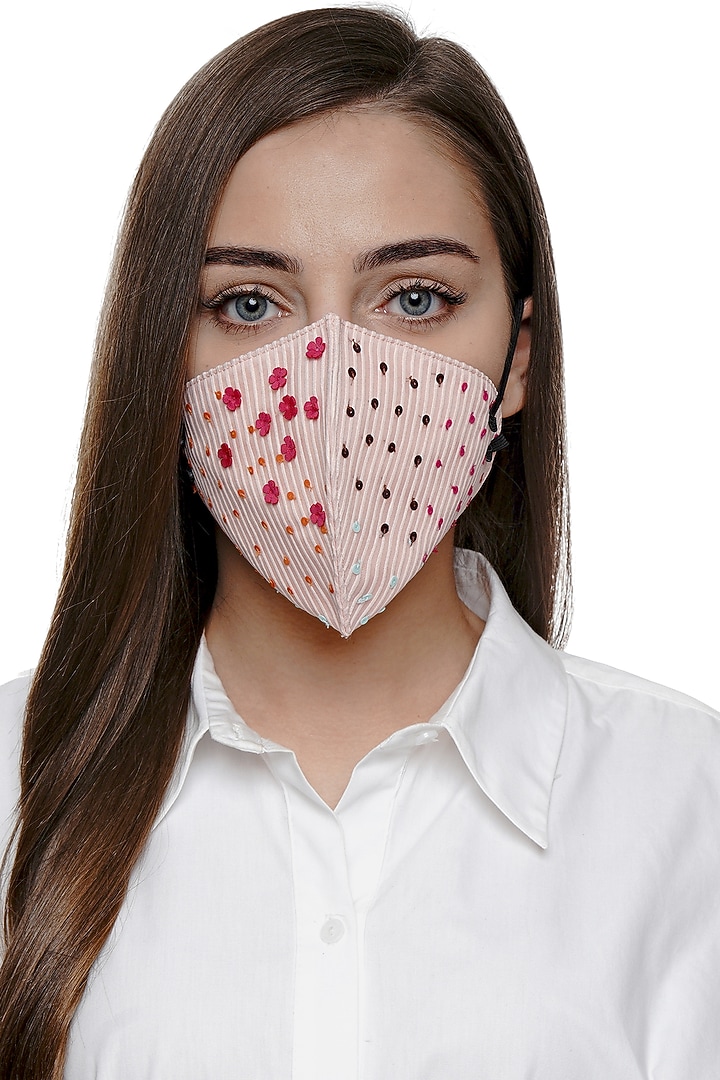 Blush Pink Embroidered Antimicrobial Mask by Limerick By Abirr N' Nanki at Pernia's Pop Up Shop