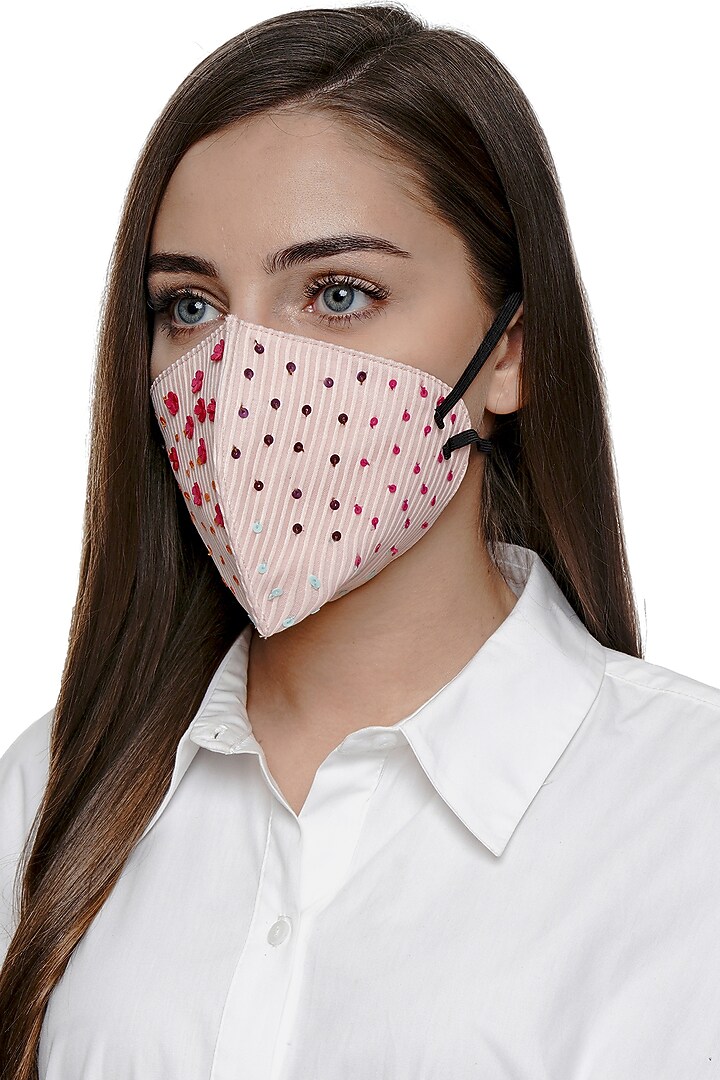 Blush Pink Embroidered Antimicrobial Mask by Limerick By Abirr N' Nanki at Pernia's Pop Up Shop