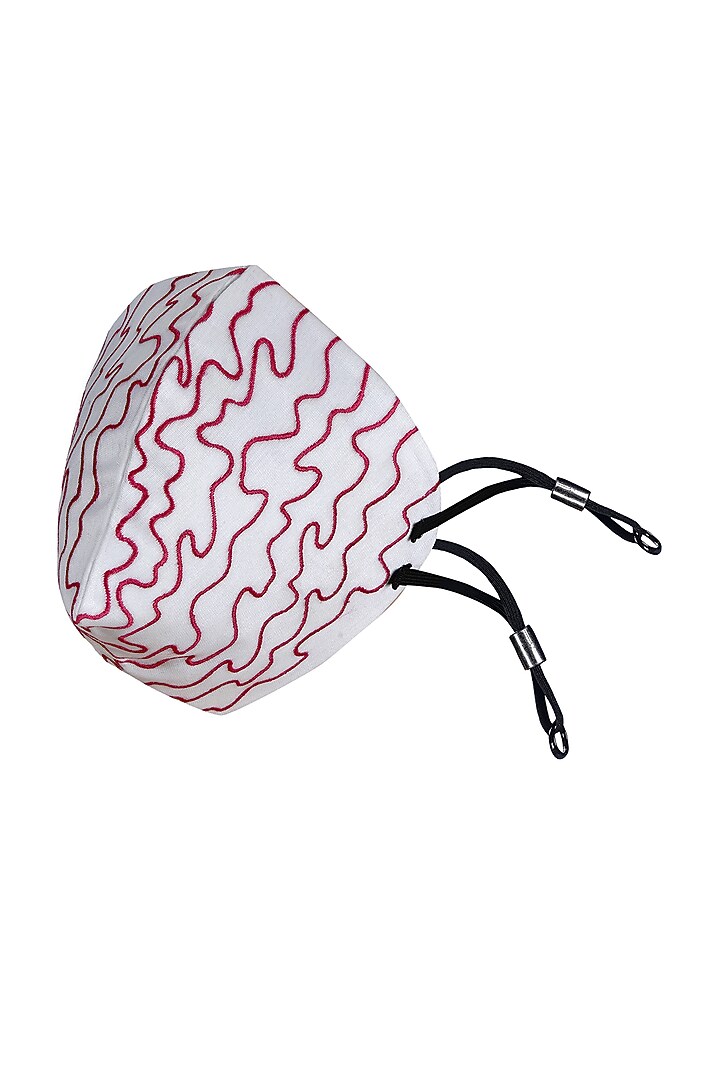 Ivory Embroidered Antimicrobial Mask With Pouch by Limerick By Abirr N' Nanki at Pernia's Pop Up Shop