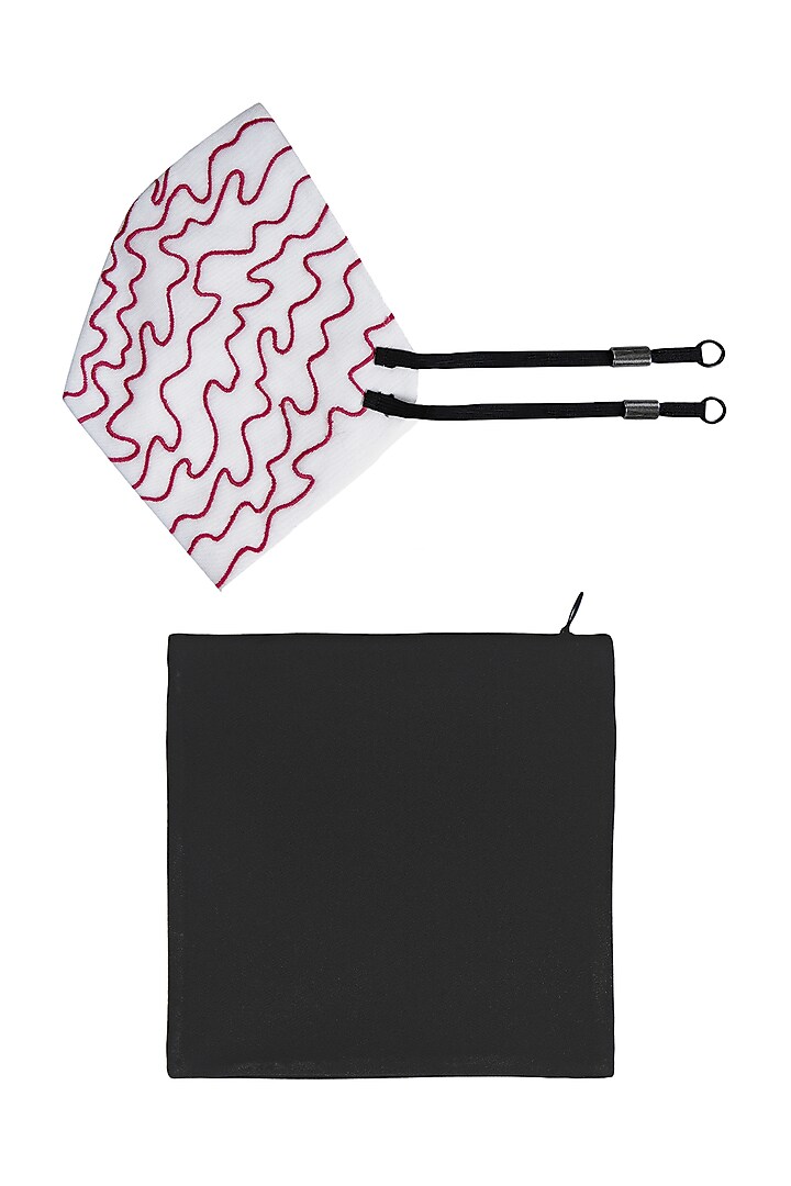 Ivory Embroidered Antimicrobial Mask With Pouch by Limerick By Abirr N' Nanki at Pernia's Pop Up Shop