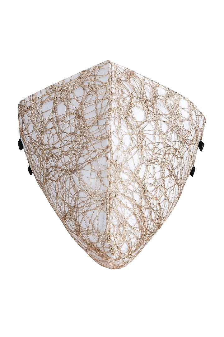 Golden Embroidered Antimicrobial Mask With Zip Pouch by Limerick By Abirr N' Nanki at Pernia's Pop Up Shop