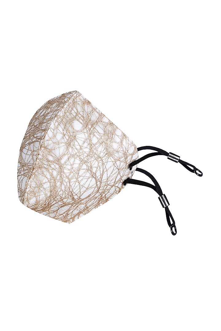 Golden Embroidered Antimicrobial Mask With Zip Pouch by Limerick By Abirr N' Nanki at Pernia's Pop Up Shop