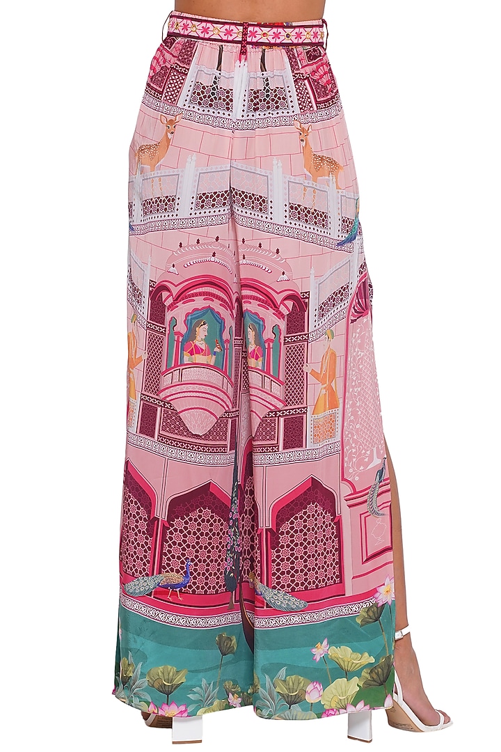 Pink Crepe Printed Pants by Limerick By Abirr N' Nanki at Pernia's Pop Up Shop
