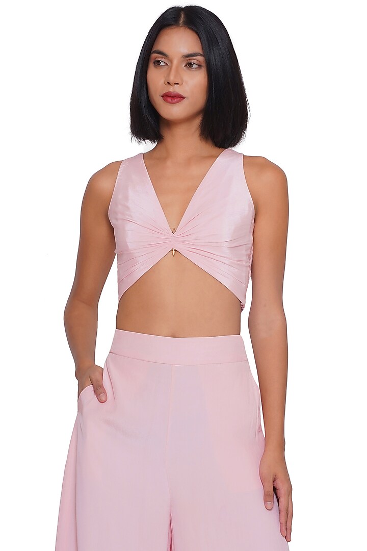 Pink Crepe Printed & Embroidered Jacket Set by Limerick By Abirr N' Nanki at Pernia's Pop Up Shop