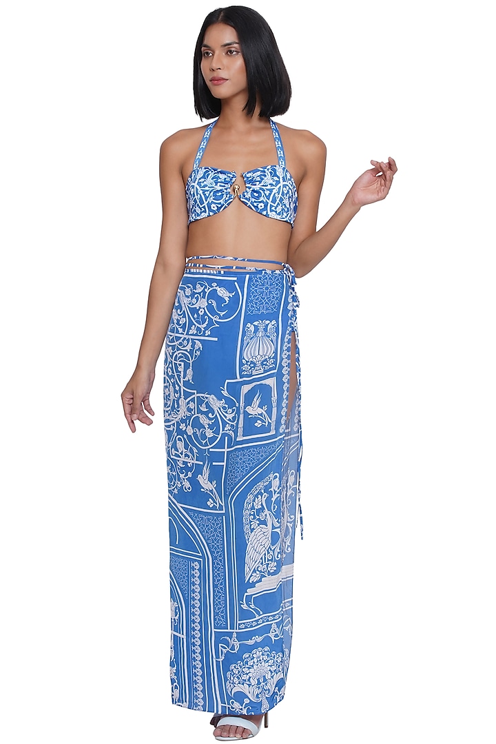 Blue Crepe Printed Sarong by Limerick By Abirr N' Nanki at Pernia's Pop Up Shop