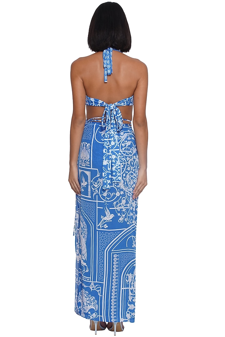 Blue Crepe Printed Sarong by Limerick By Abirr N' Nanki at Pernia's Pop Up Shop