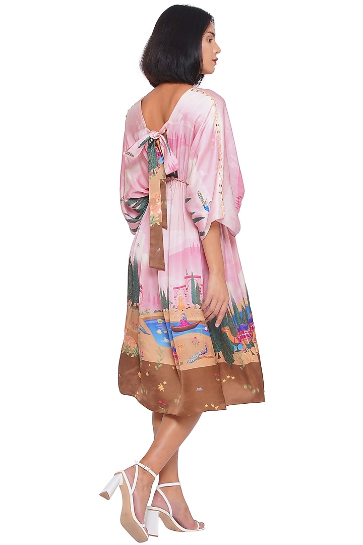Pink Satin Printed Midi Vacation Dress by Limerick By Abirr N' Nanki at Pernia's Pop Up Shop