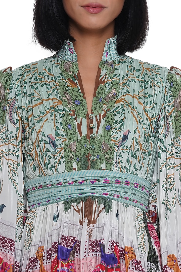 Green Crepe Printed Mini Vacation Dress by Limerick By Abirr N' Nanki at Pernia's Pop Up Shop