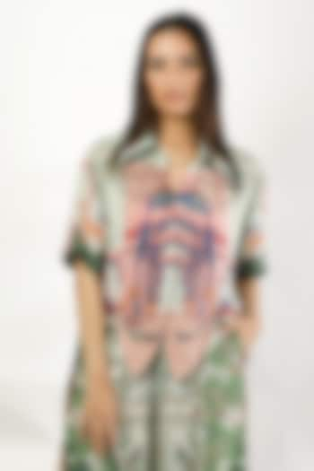 Green Crepe Printed Shirt by Limerick By Abirr N' Nanki at Pernia's Pop Up Shop