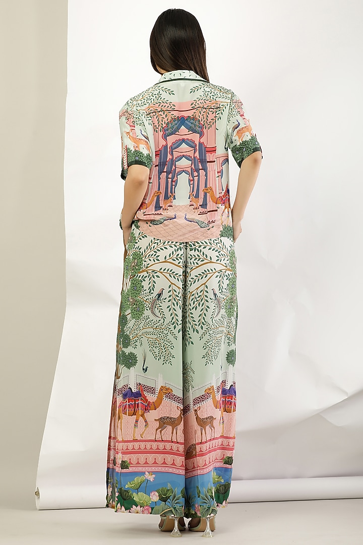 Green Crepe Printed Shirt by Limerick By Abirr N' Nanki at Pernia's Pop Up Shop