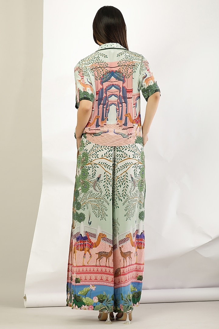 Green Crepe Printed Pants by Limerick By Abirr N' Nanki at Pernia's Pop Up Shop