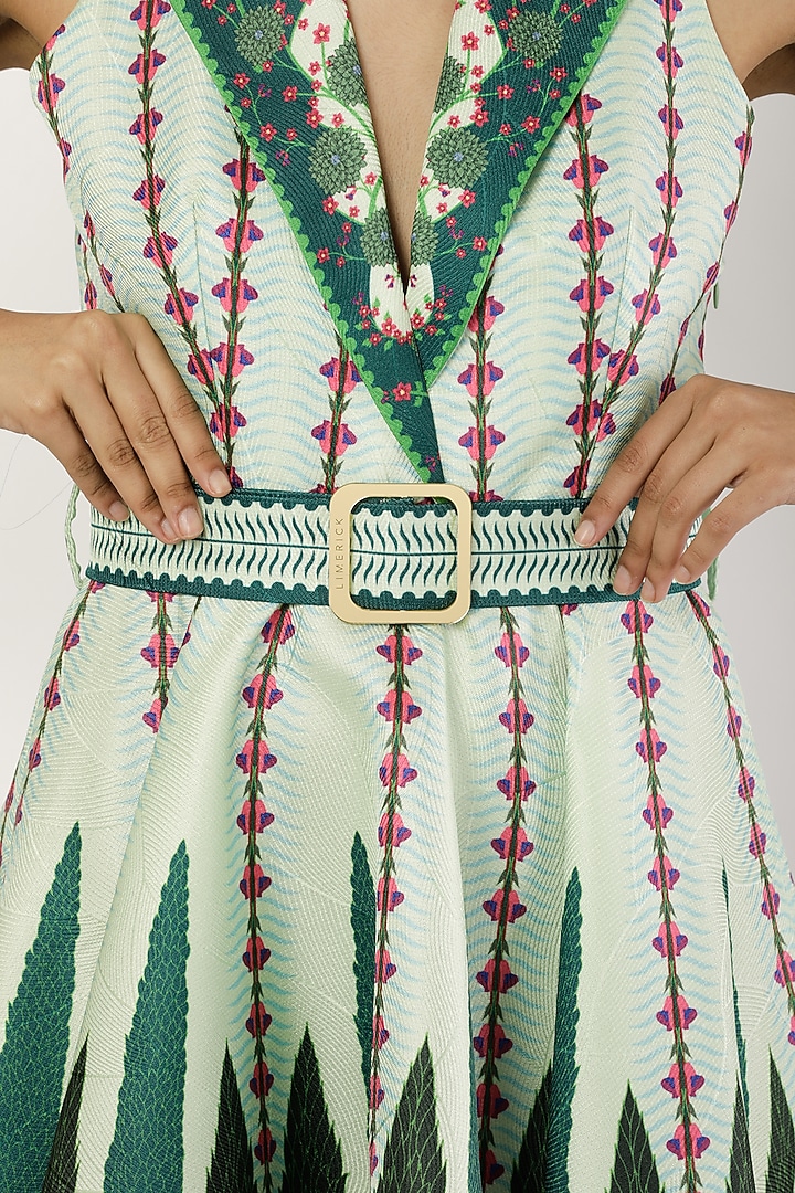 Green Textured Satin Printed Mini Vacation Dress by Limerick By Abirr N' Nanki at Pernia's Pop Up Shop