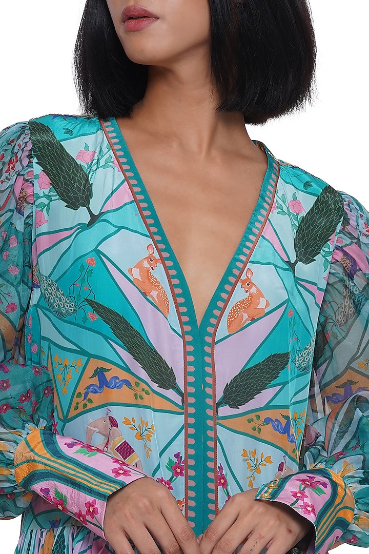 Blue Crepe Printed Mini Summer Shirt Dress by Limerick By Abirr N' Nanki at Pernia's Pop Up Shop
