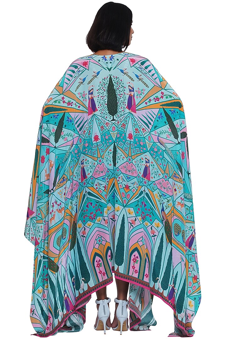 Blue Crepe Printed & Embroidered Cape by Limerick By Abirr N' Nanki at Pernia's Pop Up Shop
