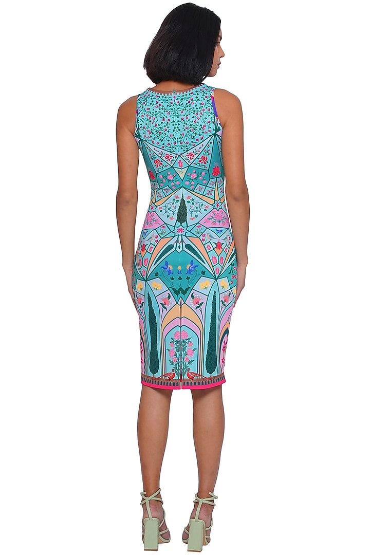 Blue Polyester Spandex Printed Knee-Length Summer Dress by Limerick By Abirr N' Nanki at Pernia's Pop Up Shop