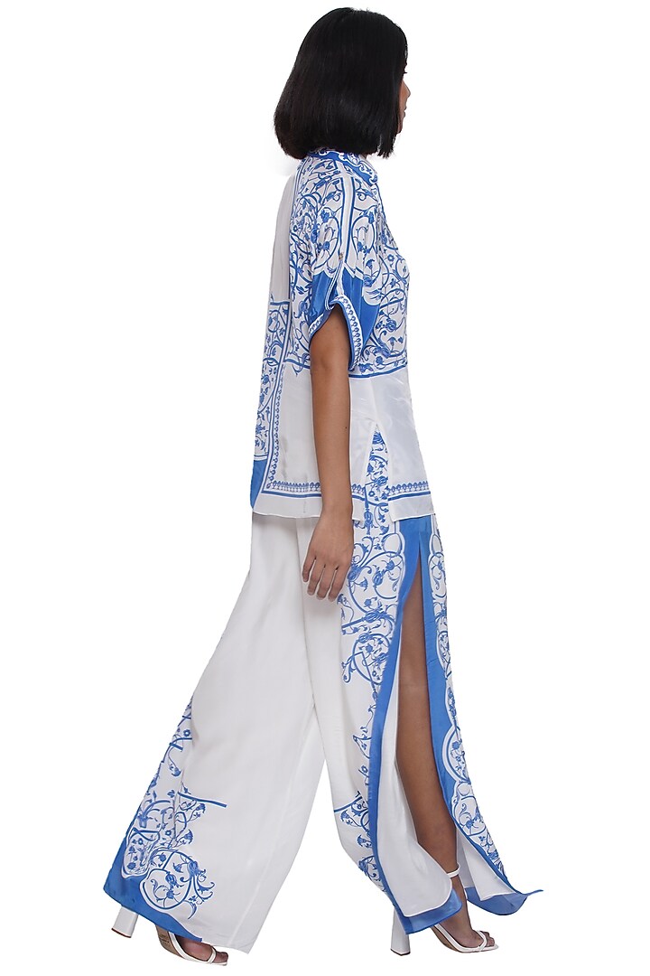 Blue & White Crepe Printed Shirt by Limerick By Abirr N' Nanki at Pernia's Pop Up Shop