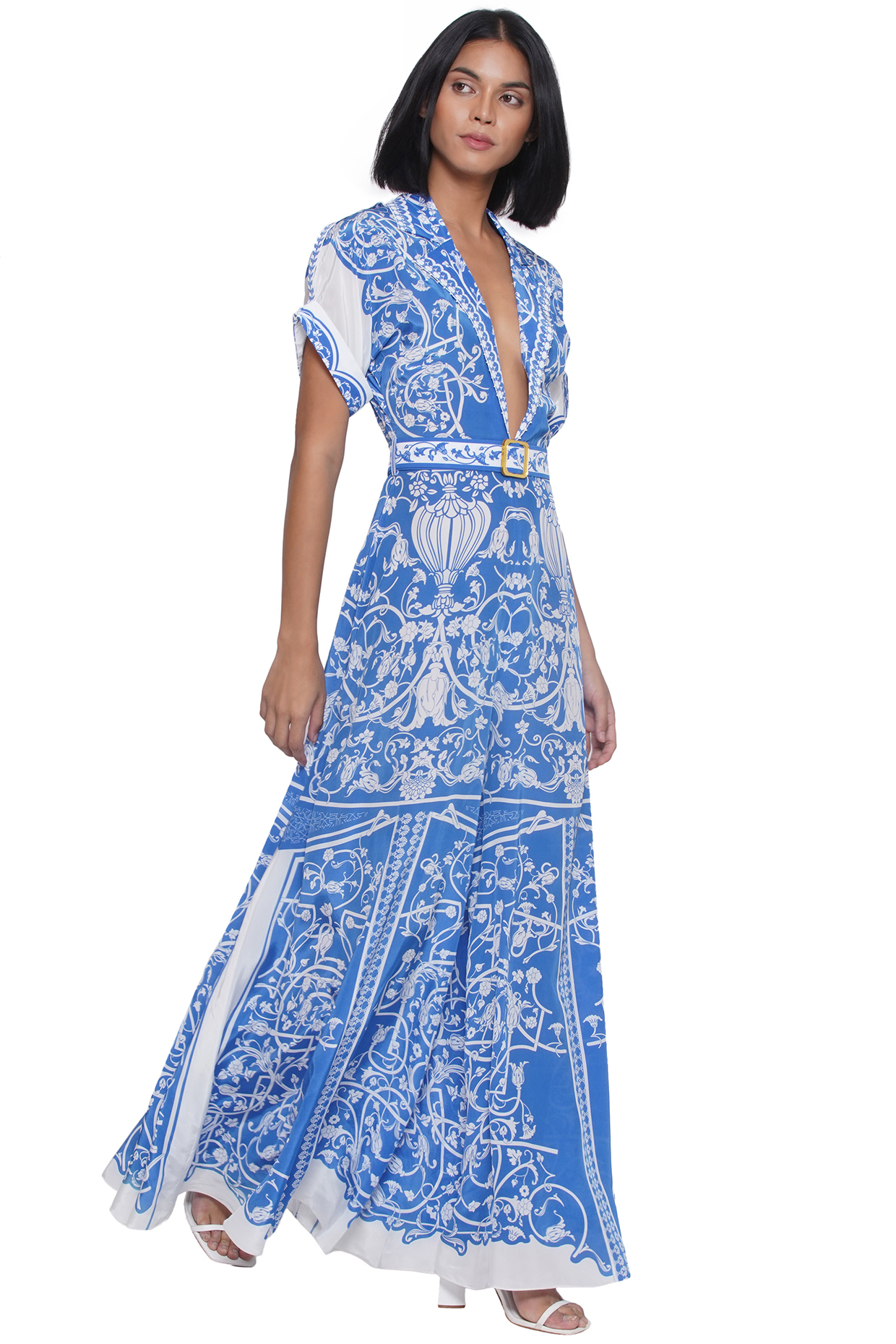 Blue & White Crepe Printed Jumpsuit by Limerick By Abirr N' Nanki at Pernia's Pop Up Shop