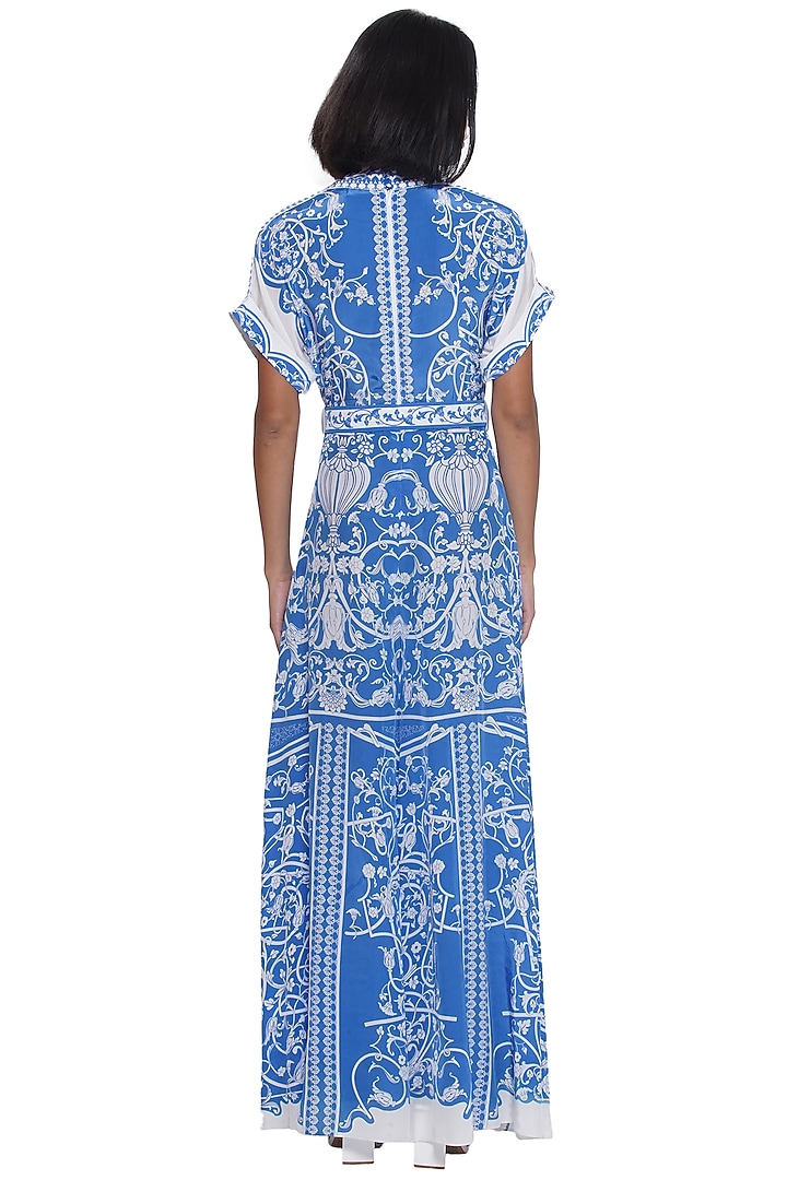 Blue & White Crepe Printed Jumpsuit by Limerick By Abirr N' Nanki at Pernia's Pop Up Shop