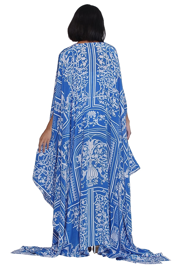 Blue Crepe Printed & Embroidered Cape by Limerick By Abirr N' Nanki at Pernia's Pop Up Shop
