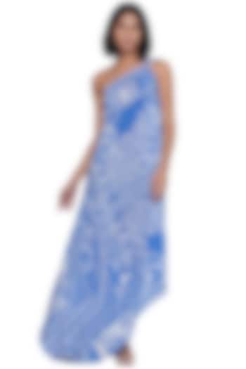 Blue Crepe Printed One-Shoulder Maxi Summer Dress by Limerick By Abirr N' Nanki at Pernia's Pop Up Shop