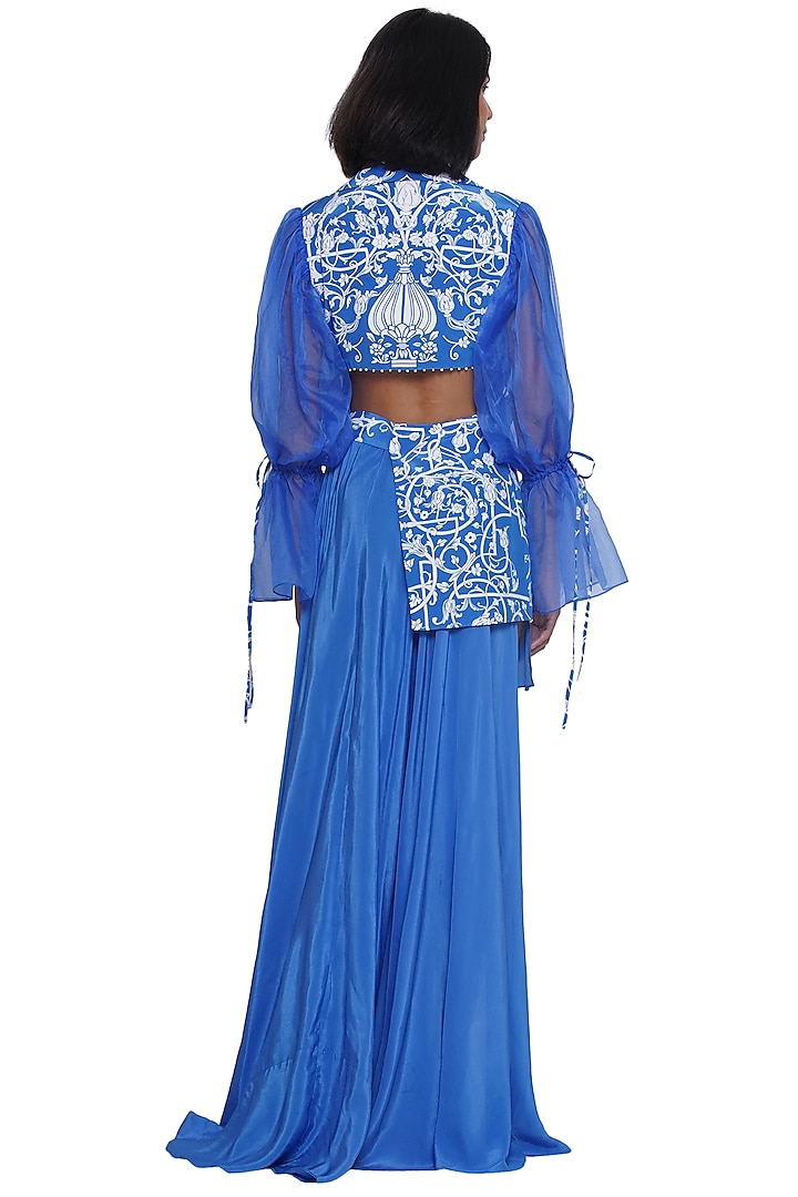 Blue Crepe Printed Asymmetrical Jacket Vacation Dress by Limerick By Abirr N' Nanki at Pernia's Pop Up Shop