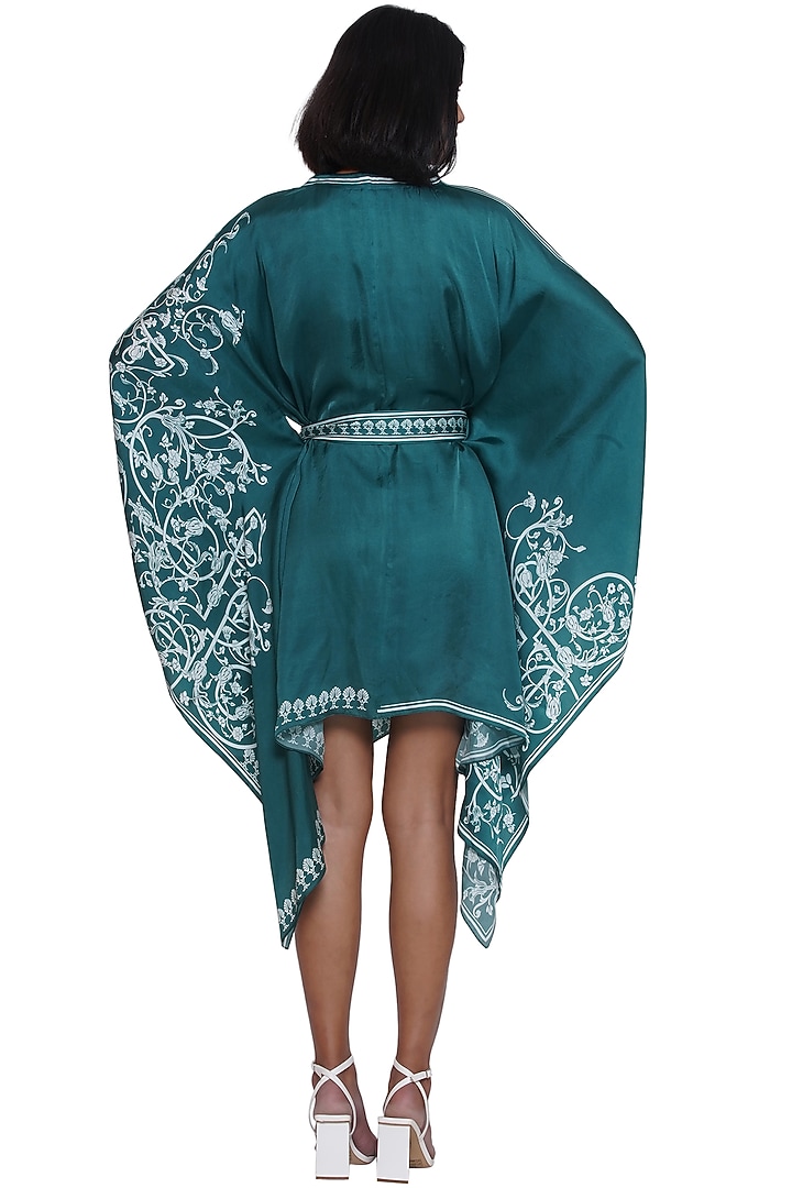 Green & White Satin Printed Kaftan Summer Dress by Limerick By Abirr N' Nanki at Pernia's Pop Up Shop
