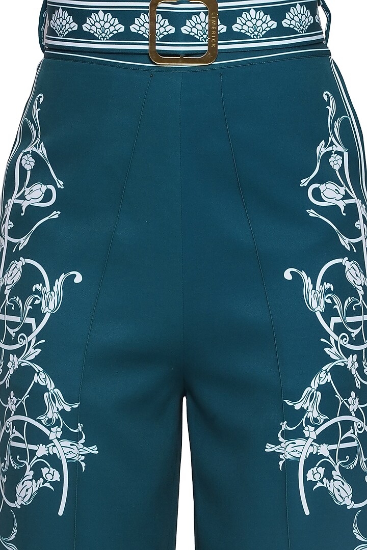 Green & White Brushed Crepe Printed Pants by Limerick By Abirr N' Nanki at Pernia's Pop Up Shop