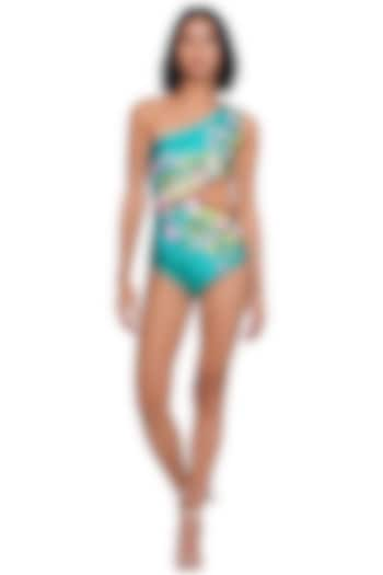 Blue Polyester & Spandex Printed Monokini by Limerick By Abirr N' Nanki at Pernia's Pop Up Shop