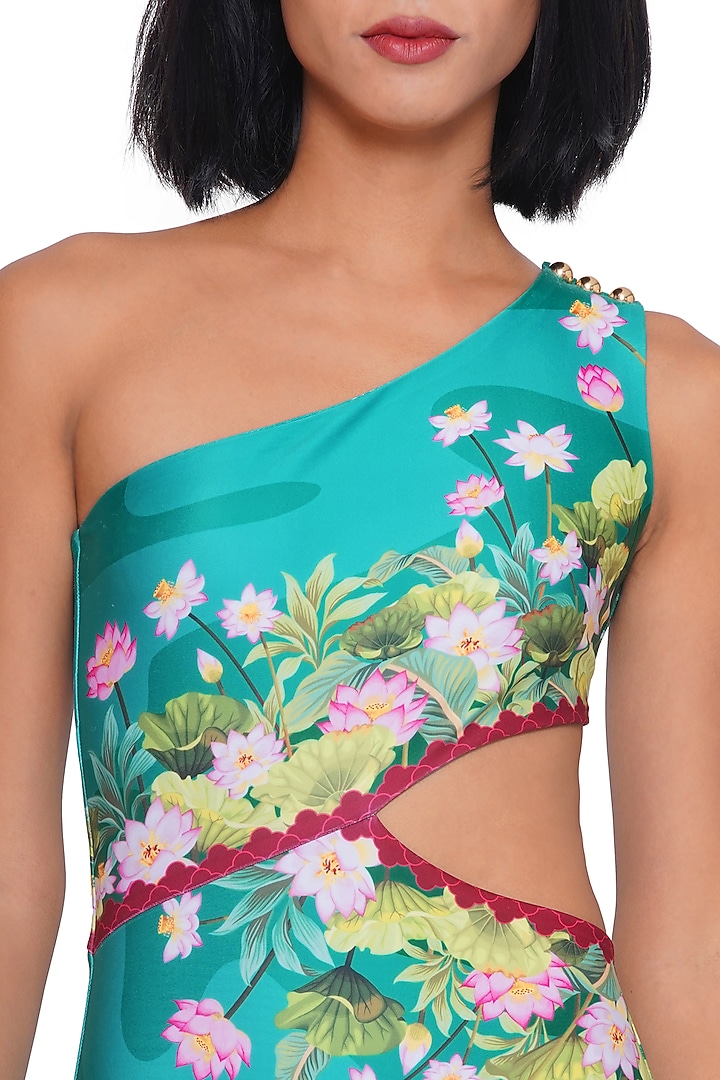 Blue Polyester & Spandex Printed Monokini by Limerick By Abirr N' Nanki at Pernia's Pop Up Shop