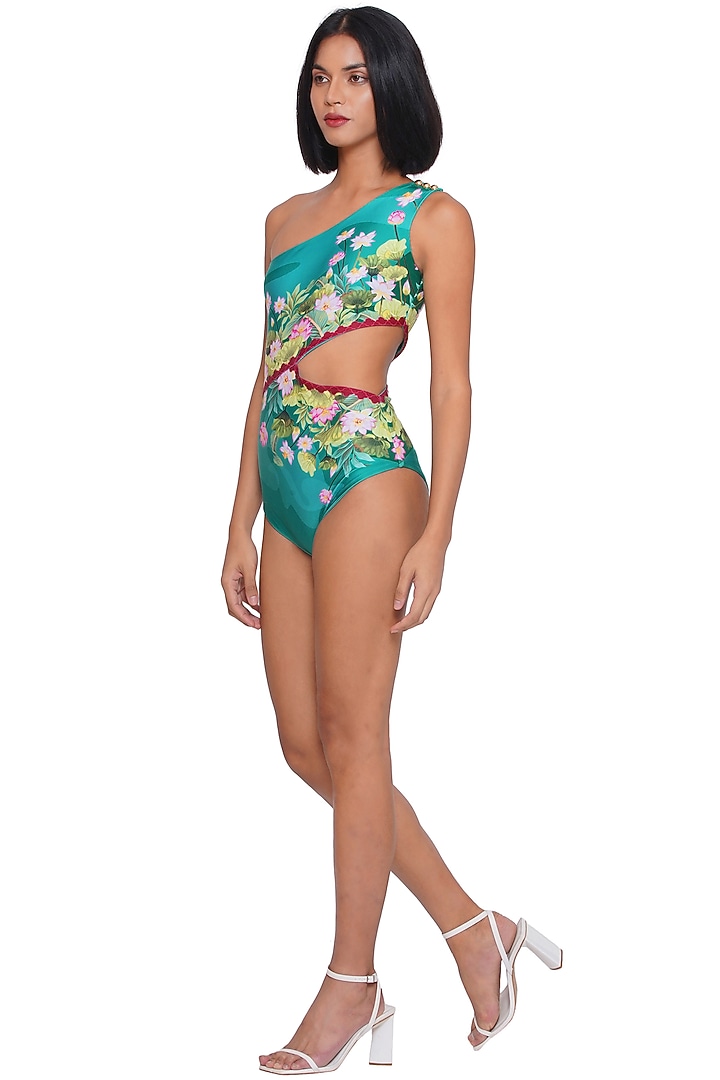 Blue Polyester & Spandex Printed Monokini by Limerick By Abirr N' Nanki at Pernia's Pop Up Shop