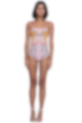 Pink Spandex Blend Printed Monokini by Limerick By Abirr N' Nanki at Pernia's Pop Up Shop