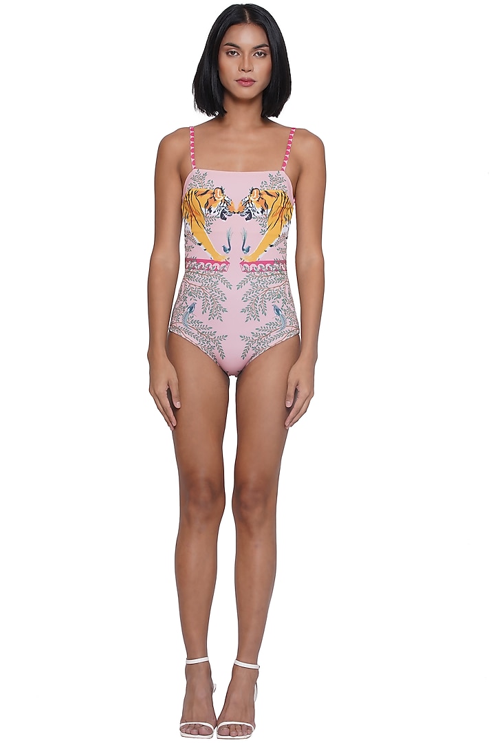 Pink Spandex Blend Printed Monokini by Limerick By Abirr N' Nanki at Pernia's Pop Up Shop