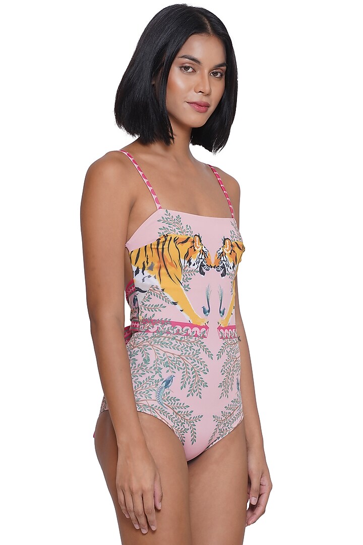 Pink Spandex Blend Printed Monokini by Limerick By Abirr N' Nanki at Pernia's Pop Up Shop